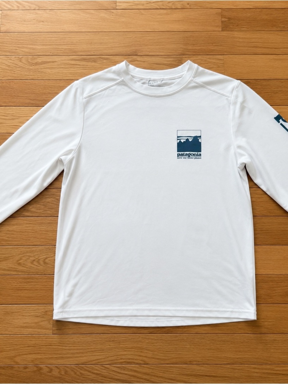 Patagonia Kids Capilene Silkweight White Long Sleeve with Blue Logo